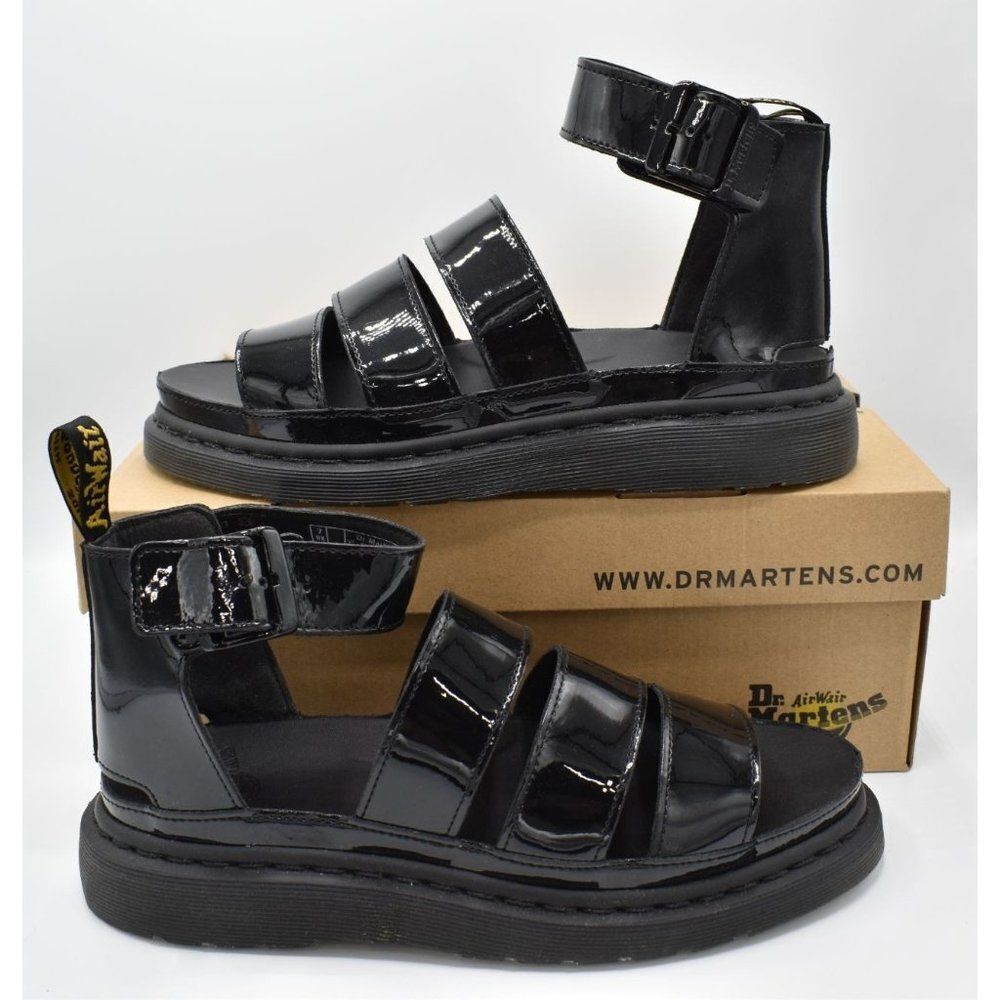Dr Martens Womens Size 9 Clarissa II Black Patent Leather Gladiator‎ Sandals